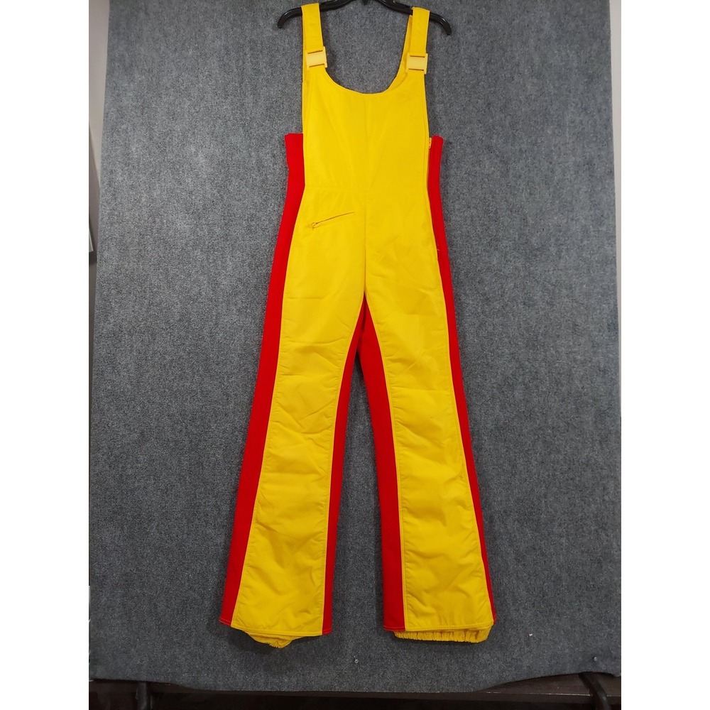 Vintage Beconta Snow Pants Womens 10 Yellow Red Bib Ski Overalls Hong Kong